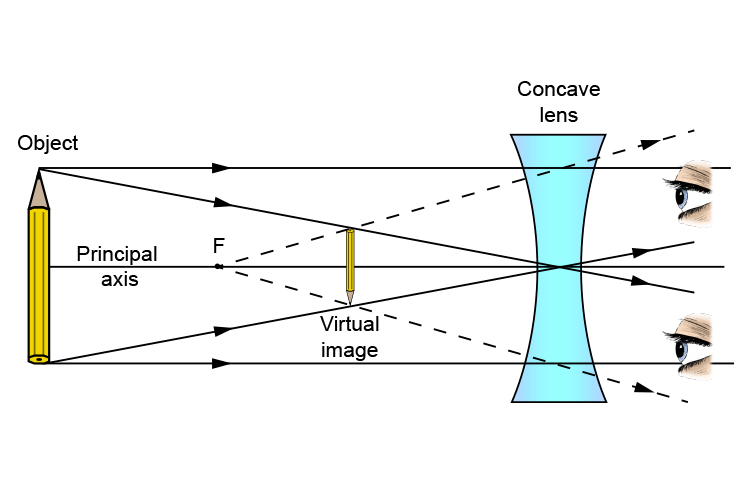 Concave lens ray diagram of an object that passes through the principal axis